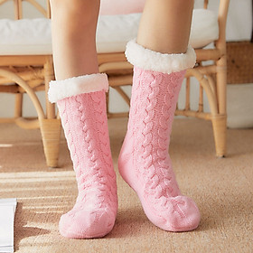 Women Winter Socks Plush Thick Warm Soft Non-Slip Mid-Calf Home Floor Socks Hosiery