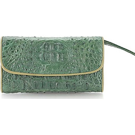 Ví nữ da cá sấu Huy Hoàng 3 gấp nguyên con màu xanh rêu HT3228