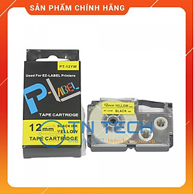 Mua Nhãn in CASIO PT-12YW - Chữ đen nền vàng 12MM x 8M - Dùng cho máy in nhãn CASIO  Hàng nhập khẩu 