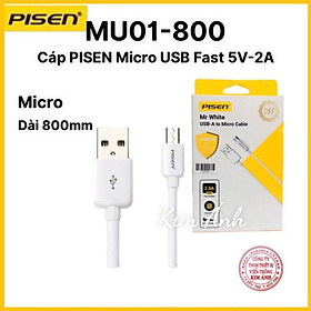 Mua Cáp Pisen Micro USB 2A 800mm (MU01-800)- Hàng chính hãng  check QR kiểm tra và kít hoạt bảo hành