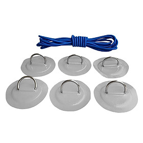 Pack 6 Stainless Steel D-Ring Patch/Pad & 5mm x 5m Elastic Shock Cord Rope for PVC Inflatable Boat Kayak Raft Dinghy - 6 Colors