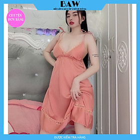 Váy Ngủ Hai Dây Phối Ren Sexy Quyến Rũ Có Mút Ngực Thương Hiệu Baw, Chất Liệu Lụa Satin Mát Mịn DN4 (hình thật shop tự chụp)