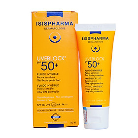Kem chống nắng không màu, dành cho da nhạy cảm Uveblock SPF50 Invisible Fluid - Isis Pharma (40ml)