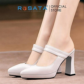 Giày cao gót nữ ROSATA RO466 mũi nhọn xỏ chân quai ngang gót vuông cao 8cm xuất xứ Việt Nam - TRẮNG