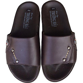 Dép nam quai ngang Trường Hải một bản da bò thật đế kếp mềm dẻo không trơn QN0421