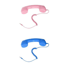 Cell Phone Handset, Retro Telephone Handset Receivers 3.5MM for Andriod Phone Pink+Blue
