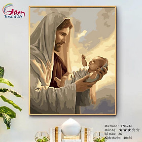 Mua Tranh tô màu theo số công giáo Chúa Giêsu bế trẻ nhỏ TN4246