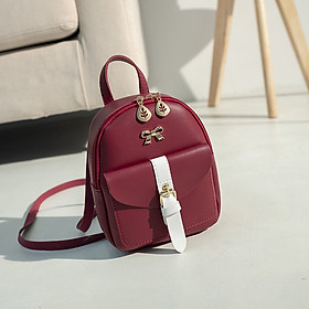 Balo Nữ Thời Trang, Balo Mini Da Thắt Nơ Hàn Quốc Đeo Vai Phong Cách Thời Trang Nhiều Màu Lựa Chọn Đi Du Lịch/ Đi Làm/ Sử Dụng Hằng Ngày  - DA NƠ ĐỎ