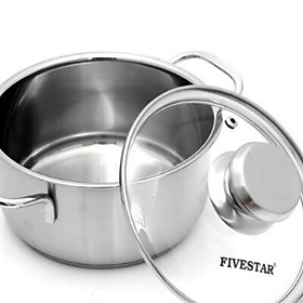 Nồi inox 430 FIVESTAR Standard ca cấp NL-L2 dùng được bếp từ, nắp inox - kính, quai đũa, size16,18,20,22,24cm|GiadụngAnNhiên