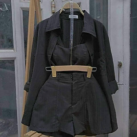 SET BỘ ĐŨI 3 MÓN ÁO SƠ MI KÈM ÁO CROPTOP + QUẦN SHORT, Set Đồ Nữ Đi Biển