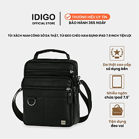 Túi xách nam công sở da thật, túi đeo chéo nam du lịch đựng máy tính bảng 7.9 inch phối khoen IDIGO MB1 - 6017