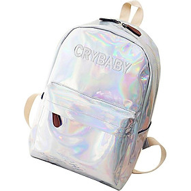 Fashion New Women Laser Cry Baby Backpack Holographic Bookbag Tote white