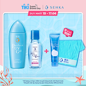 Combo Gel Sữa Chống Nắng Senka Perfect UV Gel 80ml Và Nước Tẩy Trang SENKA A.L.L. CLEAR WATER Micellar Formula White 70ml
