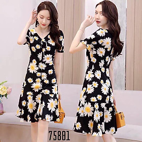 ĐẦM XÒE TAY NGẮN CỔ CHỮ V HOA CỰC ĐẸP , SANG / CÓ SIZE XXL
