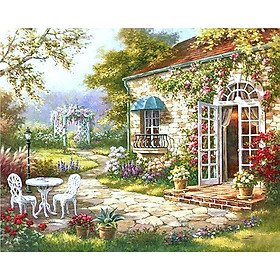 Mua Tranh sơn dầu số hoá tự tô có khung đã căn 40x50 cm - Ngôi nhà hoa nắng
