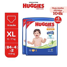 [Bao bì và CTKM thay đổi theo từng lô hàng] Combo 2 gói Tã quần Huggies Skincare Mega Jumbo M106/L96+8/XL84+4/XXL76+4 với tràm trà dịu da