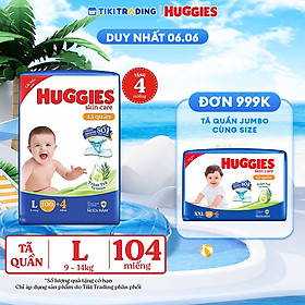 Tã quần Huggies Skin Care Mega Jumbo L100+4 miếng với tràm trà dịu da