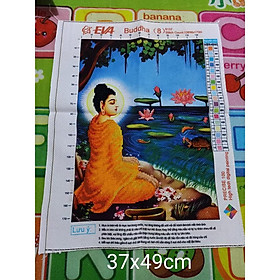 Tranh Thêu Chữ Thập Phật Thích Ca Ngồi Ngắm Hoa Sen