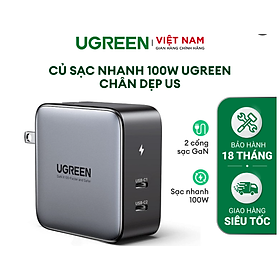 Ugreen 40795 Củ sạc công suất 100W 2 type c + 1 usb A Smart Charger chân cắm EU CD254 Hàng chính hãng