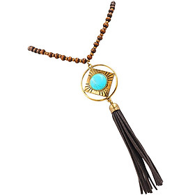 Retro Style Long Sweater Chain Circle Turquoise Pendant Necklace Chain Women Statement Jewelry