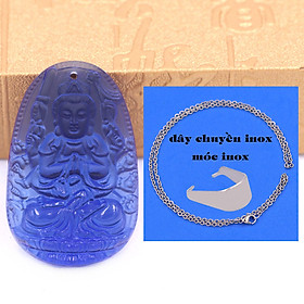 Hình ảnh Mặt Phật Thiên thủ thiên nhãn 5 cm (size XL) thuỷ tinh xanh dương kèm móc và dây chuyền inox, Mặt Phật bản mệnh, Quan âm nghìn tay nghìn mắt