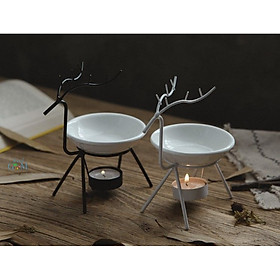 Bộ đèn khuếch tán tinh dầu bằng sắt decor độc đáo- hình hươu- đốt nến tealight