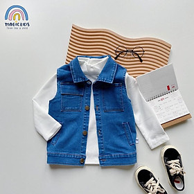 Áo khoác gile jeans bò mềm cho bé trai Magickids Áo khoác mùa đông dày dặn