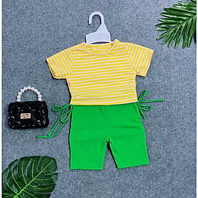 Bộ Bé Gái Dễ Thương Áo Thun Rút Dây Eo Quần Ngố Sọc Hàng Thiết Kế Nhã Uyên Kids Mã BK048