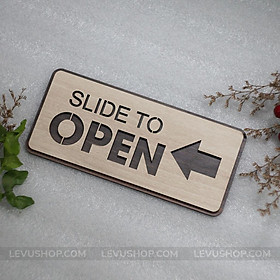 Bảng gỗ dán cửa slide to open có mũi tên chỉ hướng trái phải LEVU-TP08