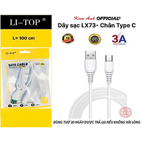 Dây sạc 3A LI-TOP LX33 chân Type C (Túi), dòng điện 3A, Kim Ánh cho dùng thử 30 ngày, hàng chính hãng