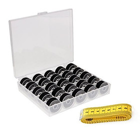 25 Pieces Bobbin and Black Sewing Machine Thread Kit with Case and Tape Measure
