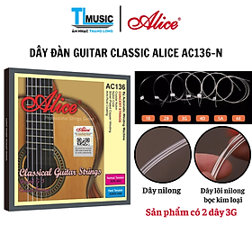 Dây Đàn Guitar Classic Alice AC136-N Nylon Core Silver Plated Copper Normal Tension Cho Guitar Cổ Điển