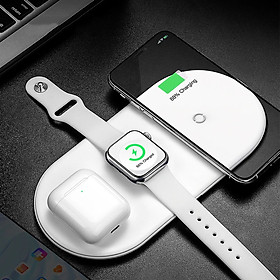 Đế sạc không dây 3 in 1 hỗ trợ sạc nhanh 18W cho Appe Watch 1 / 2 / 3 / 4 / Apple Airpods / Airpods Pro / điện thoại hiệu Baseus Dual Smart Wireless Charging - Hàng nhập khẩu