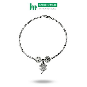 Vòng tay lắc tay nữ dây xoắn tròn dạng dây mềm bạc ta charm bi cầu và cỏ 4 lá may mắn bạc hiểu minh ltu570x