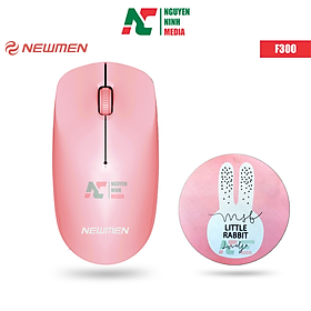 Chuột Không Dây Newmen F300 Pink ( Màu Hồng) Kèm Lót Chuột Hình Thỏ - Hàng Chính Hãng