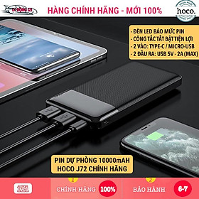 Pin Sạc Dự Phòng Hoco J72 10000mAh - 2 Cổng Ra 2A, Đèn Led Hiển Thị Năng Lượng, Công Tắc Tiện Lợi - Hàng Chính Hãng