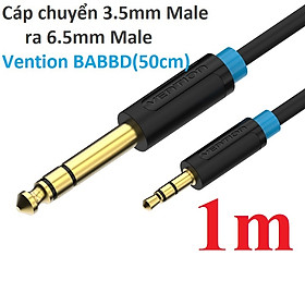 3.5mm ra 6.5mm Cáp chuyển  3.5 Male ra 6.5 Male Vention model BABBD - Hàng chính hãng - 1m