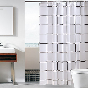 Rèm phòng tắm họa tiết vuông gam màu trắng, kèm theo móc, chống thấm HT718 - 120-180cm