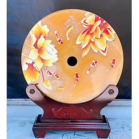 Mua Đồng Điếu CÁ CHÉP LIÊN HOA Đá Ngọc Hoàng Long - Đường Kính 30cm ( Hộp + Đế Gỗ Như Hình )