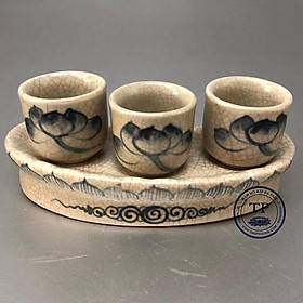 Mua BỘ CÚNG NƯỚC THỜ BẰNG SỨ MEN RẠN VẼ SEN KH183F22