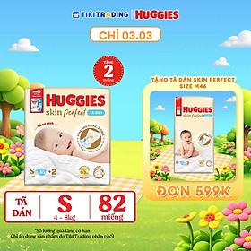 Tã/bỉm dán sơ sinh Huggies Skin Perfect S 80+2 miếng với 2 vùng thấm giảm kích ứng da