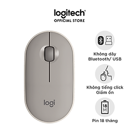 Chuột Bluetooth Silent Logitech Pebble M350 - Hàng chính hãng - Xám Almond Milk