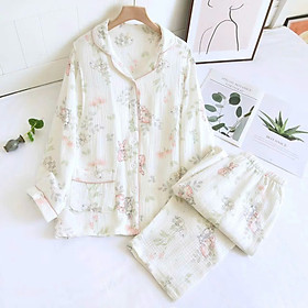 Bộ Đồ Bầu Và Sau Sinh Dài Tay Có Khe Mở Cho Con Bú Chất Liệu Xô Muslin M5