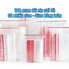 Mua 100 gram Túi zip chỉ đỏ loại dày đẹp - Ấn vào chọn size - (bịch PE vuốt mép đựng phụ kiện  gia vị  thực phẩm)