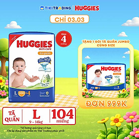 Tã quần Huggies Skin Care Mega Jumbo L100+4 miếng với tràm trà dịu da