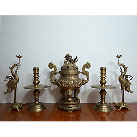 Mua Bộ đỉnh rồng ngũ sự đồng vàng hun giả cổ