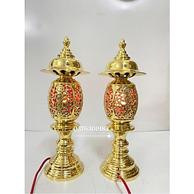 Mua Đôi đèn điện thờ bằng đồng vàng cao 38cm