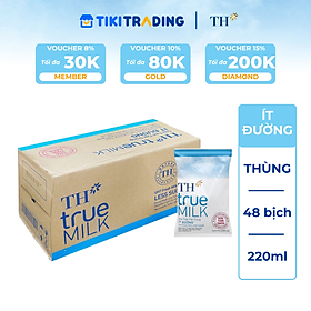Thùng 48 bịch sữa tươi tiệt trùng TH true MILK ít đường 220ml