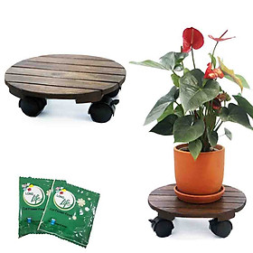 Bộ 2 Đế lót chậu cây-Đĩa lót chậu hoa-Greenhome_Có bánh xe (Tròn-Đen)-chịu lực 80Kg-Kích thước R30xC8cm-TẶNG HAI GÓI DƯỠNG HOA TƯƠI LÂU