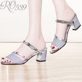 Giày cao gót nữ đẹp đế vuông 5 phân hàng hiệu rosata hai màu đồng bạc ro539